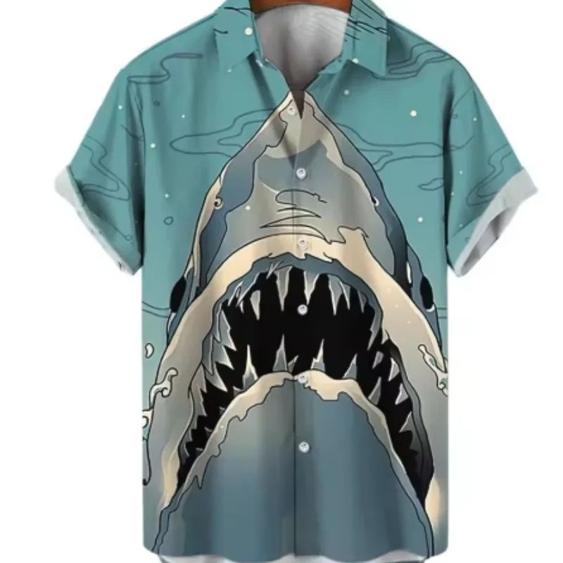 

Men's casual animal short-sleeved shark 3D printed shirt fashionable summer men's clothing
