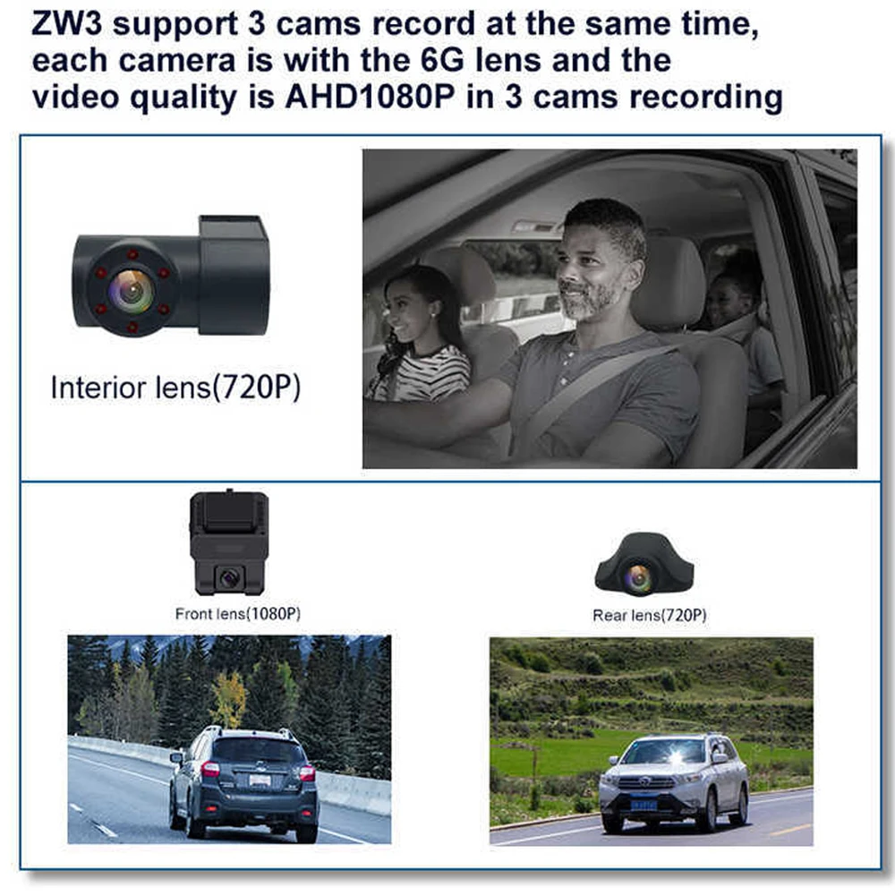 4G Car DVR Dash Recorder 3 Cameras WIFI ADAS Anidrod 8.1 GPS Tracking Night Vision Wireless 24-hour Remote Monitoring Locator