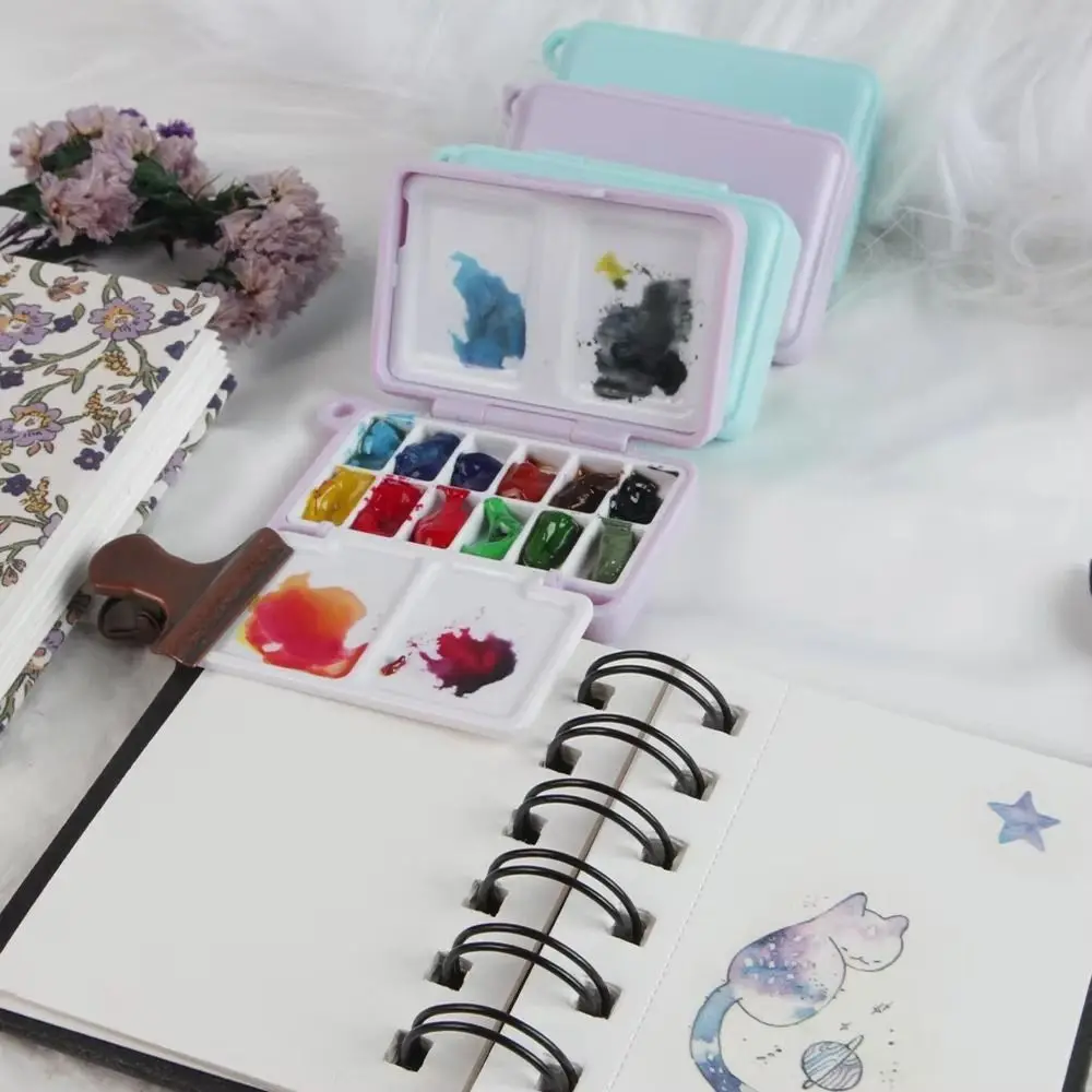 新しいミニポータブル旅行プラスチック絵画ボックス紫青パレット水彩ペイントサブパッケージ 12/24 グリッド顔料ボックス