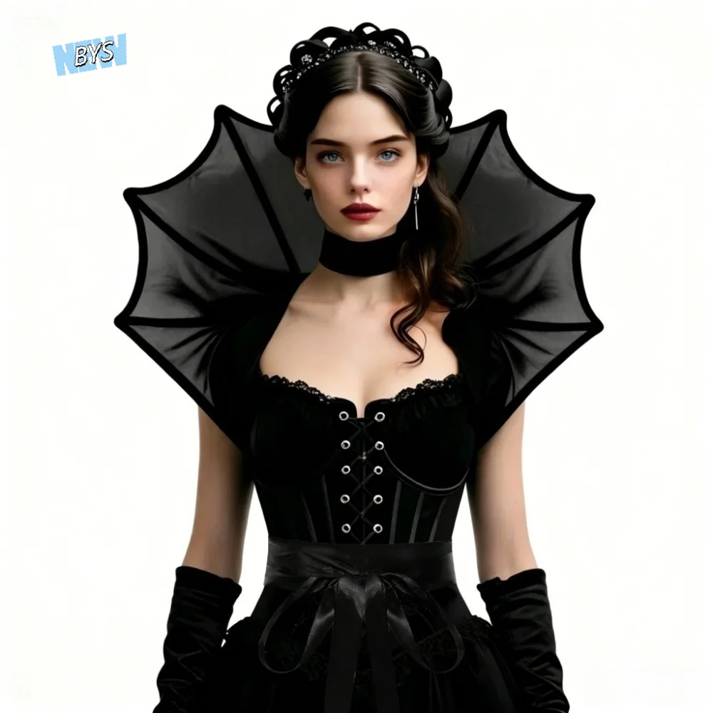 Lace Victorian Stand Up Collar Renaissance Gothic Queen Cosplay Cloak Medieval Design Mesh Halloween Costume Accessories