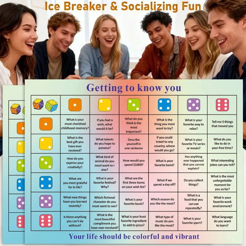 6/12pcs DiceBreaker: Getting to Know You - Fun Interactive Dice Game for Parties, Classrooms, and Teacher Activities, Mixed Colo