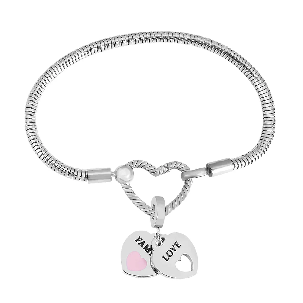 Trendy Stainless Steel Love Heart Sliding Pulsera Bracelet Multi Snake Chain Sparkling Disc Mouse Heart Clasp Bangle