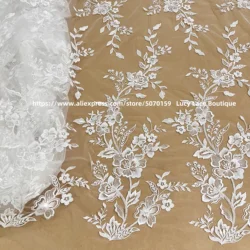 Big Florals with Sequins Stunning Embroidery Tulle Lace Fabric for Wedding Off White Color Exquisite Bridal Design Lace 2024