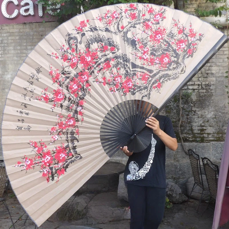 Large Wall Hanging Decorative Fan Chinese Style Antique Plum Blossom Cloth Folding Craft Fan Studio Prop Wedding Photography Fan