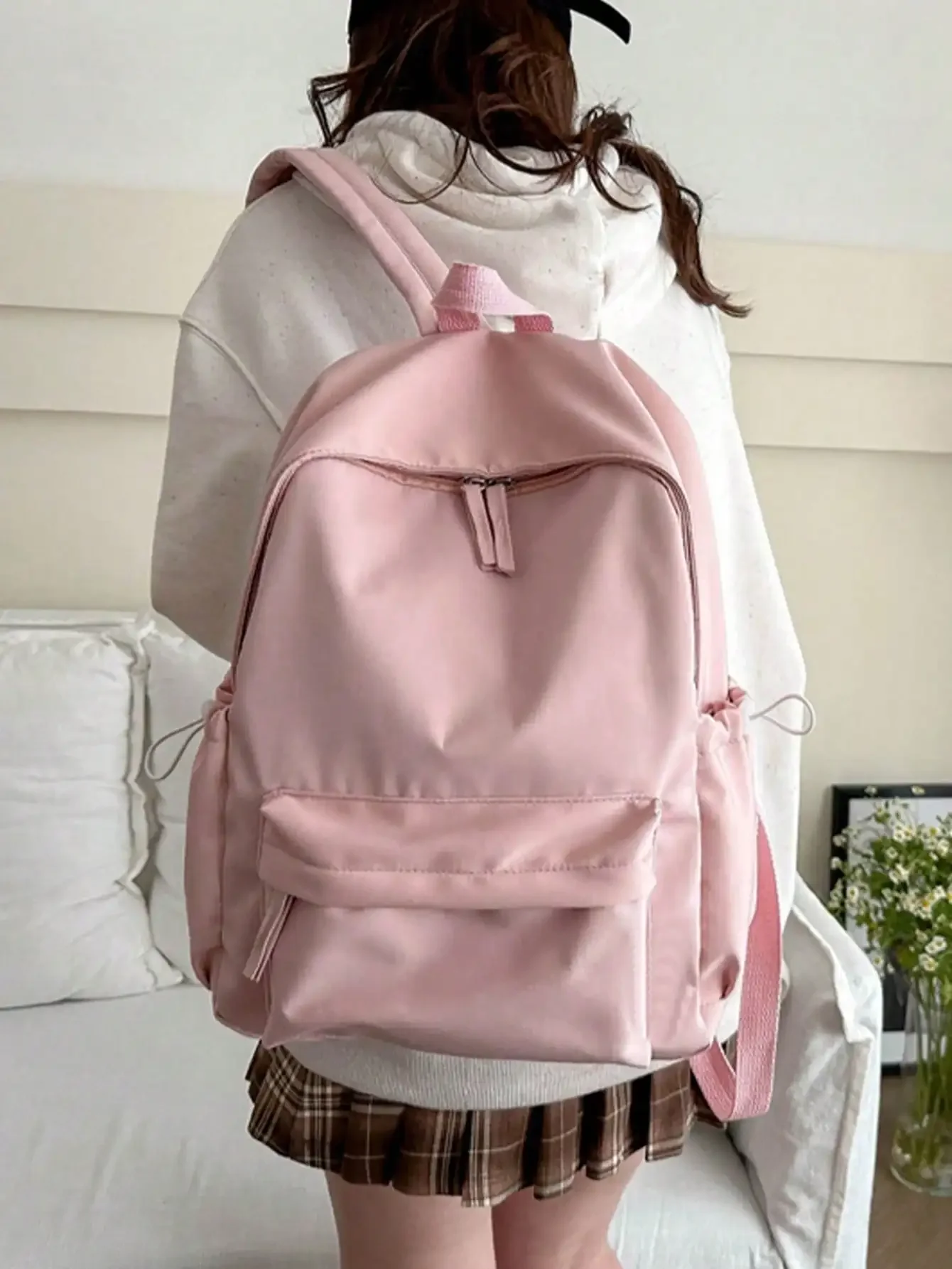Casual Solid Color Student Backpack Foldable Multi Compartment Large Capacity Backpack Suitable for Daily Campus Life