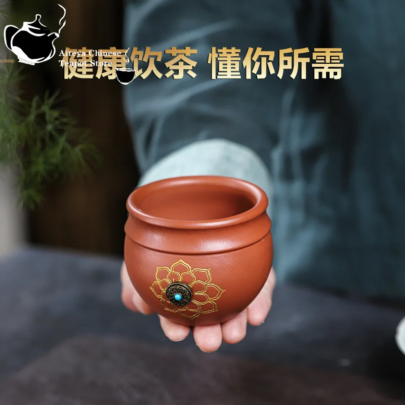 Yixing Handmade Purple Sand Cup, Huanglongshan Original Mine, Red Skin Dragon, Time of Fortune, Master Cup, Household Tea Cup