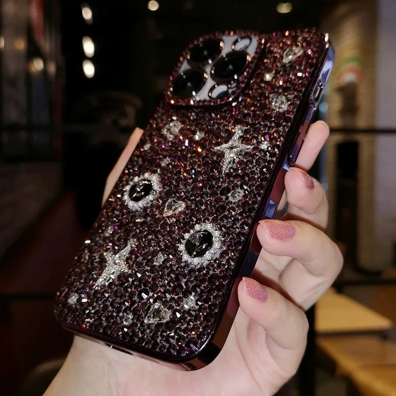 

Self-contained lens film mobile phone case, suitable for iPhone high-end luxury rhinestone protective cover all-inclusive anti-f