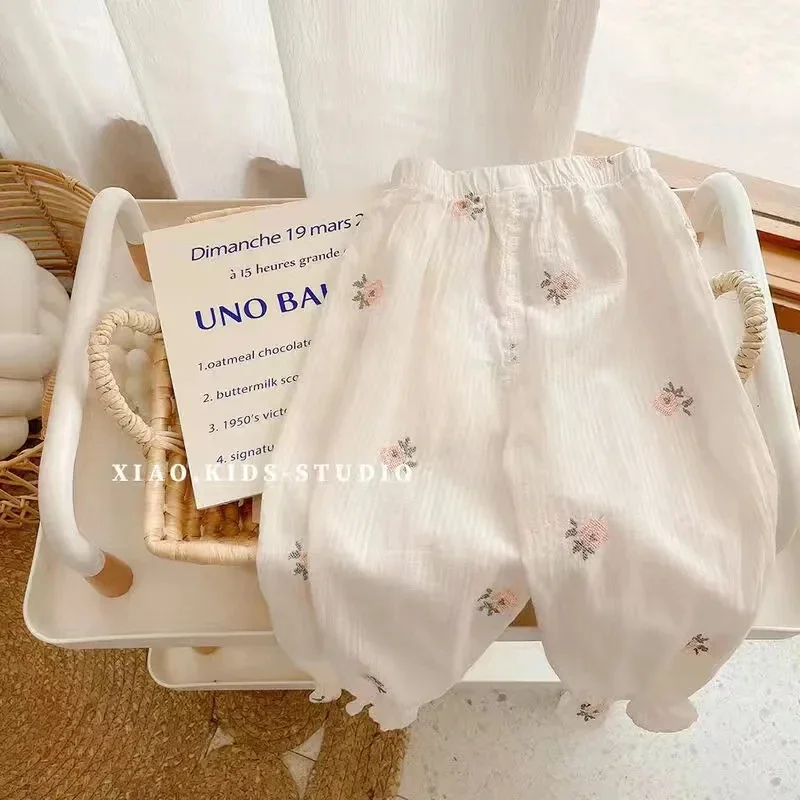 Summer Kids Girls Boys Mosquito-proof Leggings New Fashion Casual Flowers Pants Children Floral Korean Style Loose Clothing 1-6Y