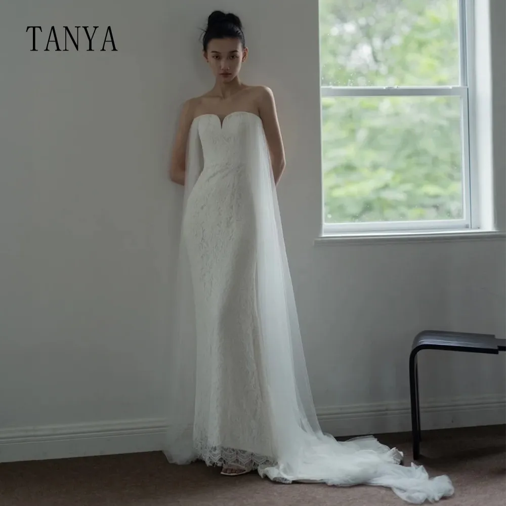 Robe de Mariée Élégante en Dentelle avec Traîne et Fermeture Éclair, Tenue de Cérémonie en Forme de Sirène, pour Séance Photo de Patients