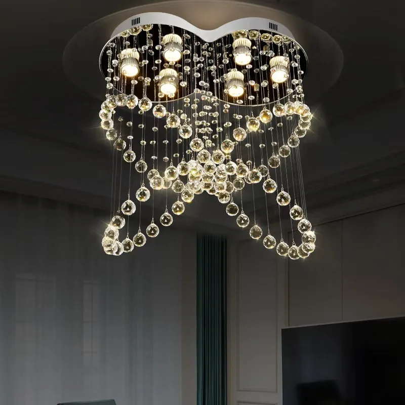 

New Trend Butterfly Shaped Four Ovals Hanging Crystal Beads LED Mounted Downlight Recessed Ceiling Light for Staircases