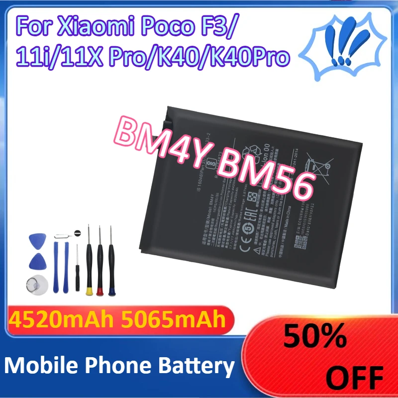 

New 4520mAh 5065mAh BM4Y BM56 For Xiaomi Poco F3/11i/11X Pro/K40/K40Pro Mobile Phone Battery + Tools
