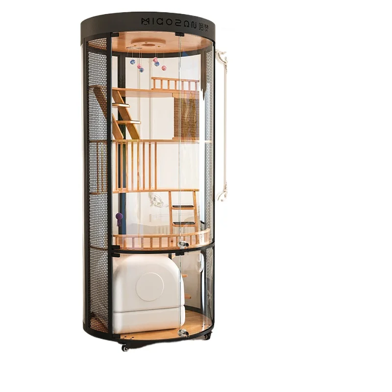 

Panoramic 360 Round Cat Villa Luxury Large Solid Wood Room Glass Nest Household Cage