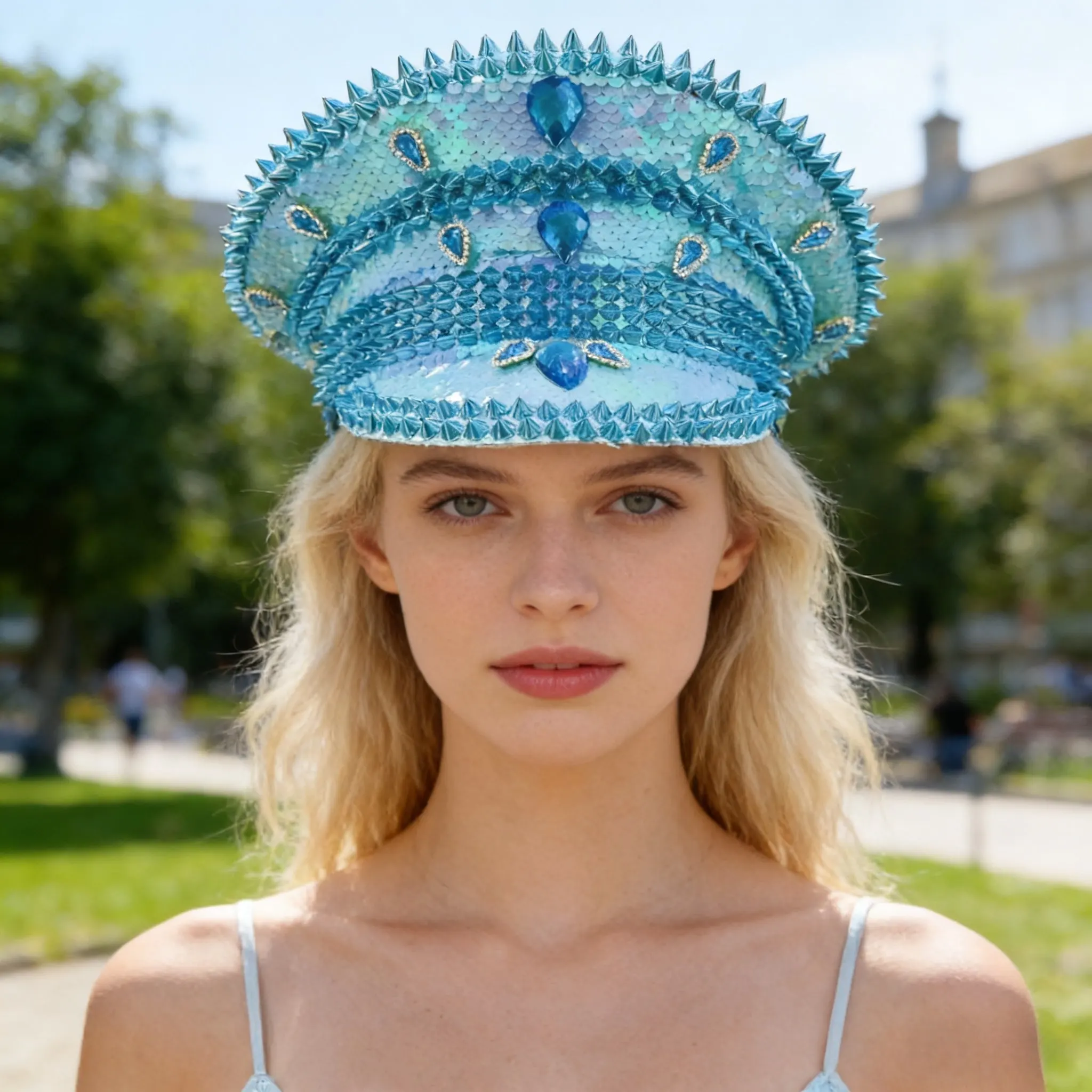 

Синяя шляпа капитана в стиле стимпанк HongLuan со стразами для Burningman Festival, винтажные военные аксессуары и военная кепка для мужчин и женщин