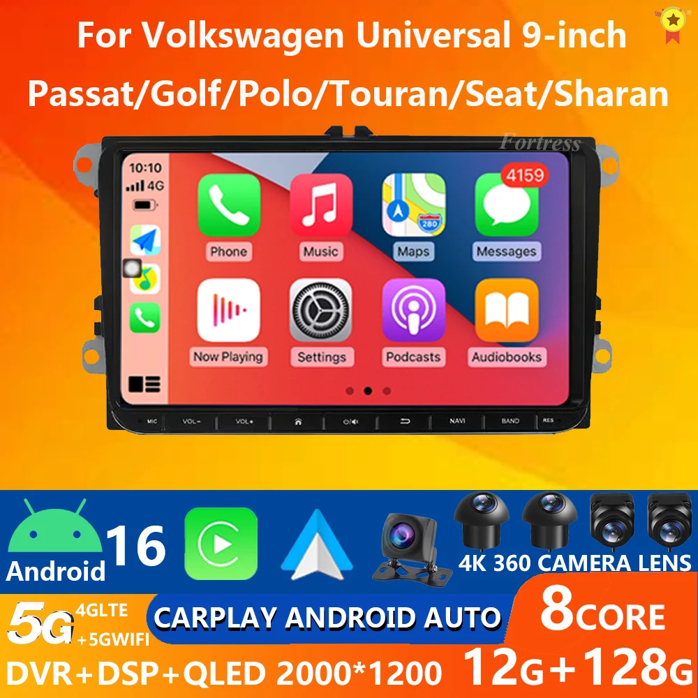 2Din Car Radio Android for Volkswagen Golf 5 6 Polo Passat B6 B7 CC Skoda Jetta Universal Multimedia Carplay Wifi GPS Navigation