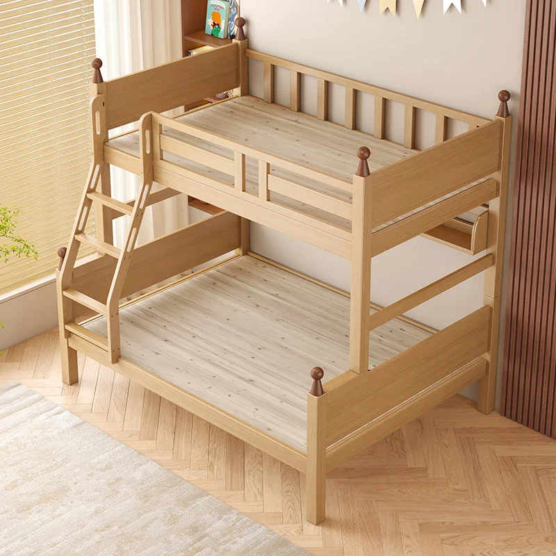 Full solid wood upper and lower beds, double-layer high and low multi-functional small apartment upper and lower bunks