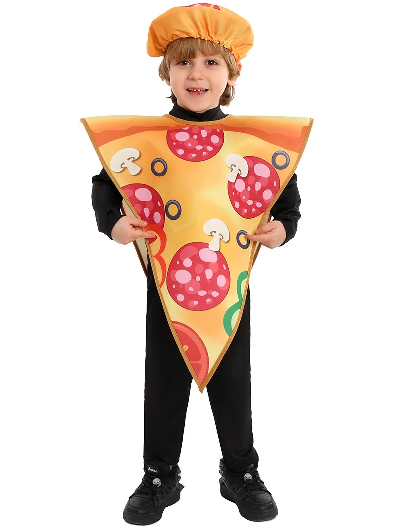 Children performance Food Role pizza Cosplay Sausage Pizza jumpsuit Costume Outfit Funny for kid Halloween