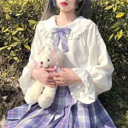 White Japanese Sweet Shirt Kawaii Doll Collar Lolita Long Sleeve Shirt Student Jk Uniform Shirt 2022 New White Lolita Top