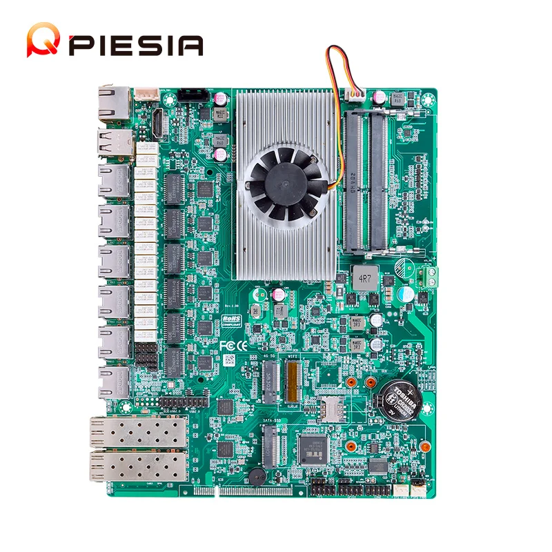 Piesia 1U Server Motherboard 6 Lan 2* SFP 1G Elkhart Lake J6412 J6413 2*DDR4 6*ByPASS Router Pfsense Firewall Motherboard