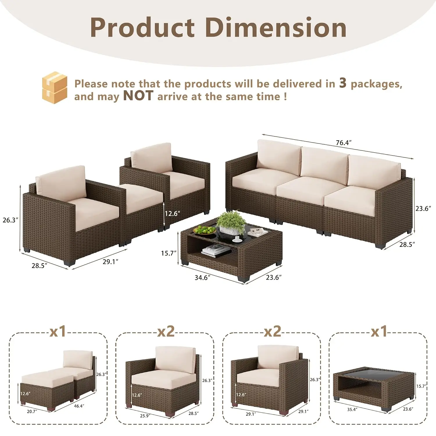 7-Piece 7-Piece Outdoor Rattan Patio Furniture Set, Wicker Sectional Sofa & Glass Table, Garden Seating, Brown-Beige, Customized - Aliexpress Deal