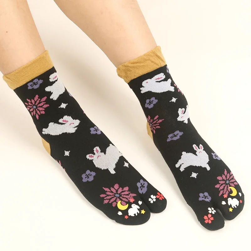 4 Pairs Japanese Two Finger Toe Socks Cotton Tube Sweat-Absorbent Stink Prevention Hosiery Flip-flops Women's Socks