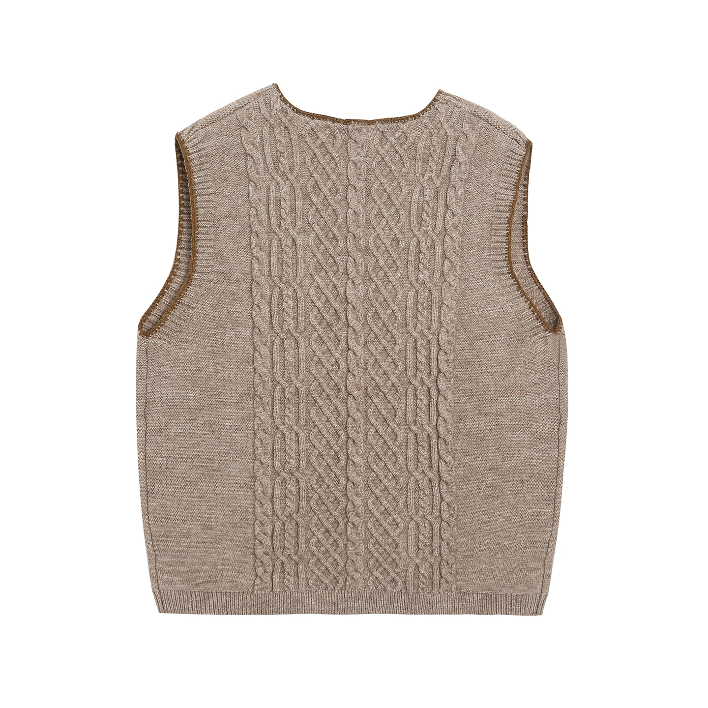 2025 Autumn Winter New American Retro College Style Men's Embroidered Knitted Vest V-neck Sleeveless Khaki Cardigan