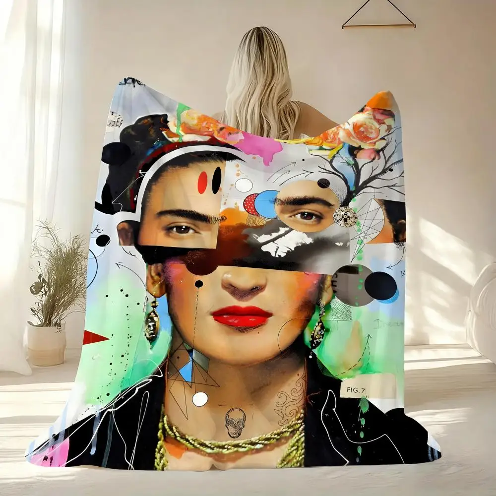 F-Frida K-Kahlo-Beautiful Überwurfdecke aus weichem Flanell, warme, hautfreundliche Knie-Decke für Sofa, Büro, Bett, Reisen, Winter, Übergröße