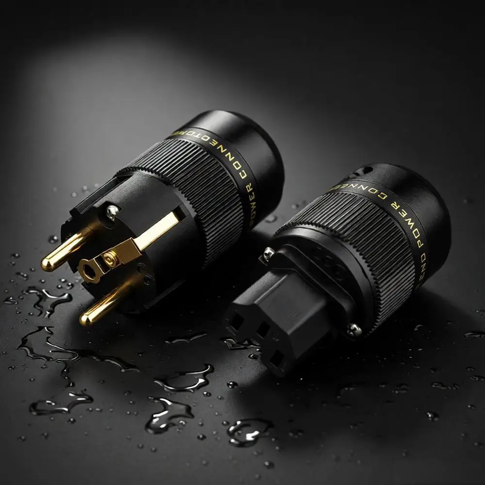 

Pair Hi-End Gold/Rhodium Plated Schuko EU Power Plug Connector HiFI Audio DIY Power Cable Connector For Audio Power Cord Cable