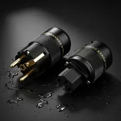 Pair Hi-End Gold/Rhodium Plated Schuko EU Power Plug Connector HiFI Audio DIY Power Cable Connector For Audio Power Cord Cable
