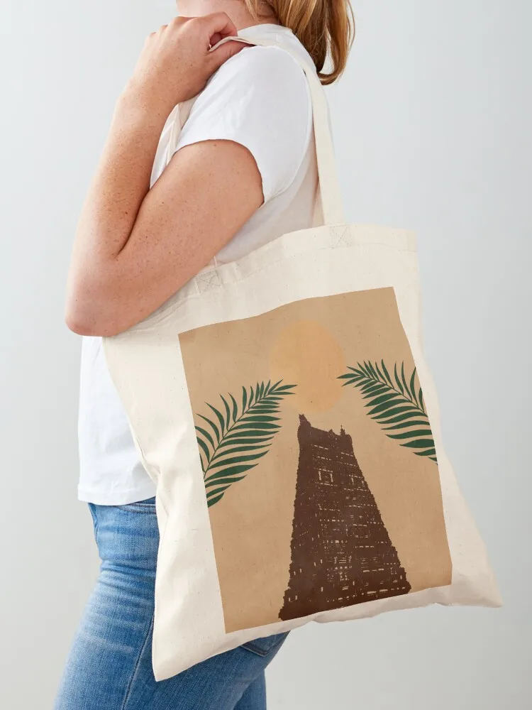 Abstract Temple Printable Art, Hindu Illustration/ Minimalist Boho, Indian Wall Art Tote Bag eco bag folding Canvas shoulder bag