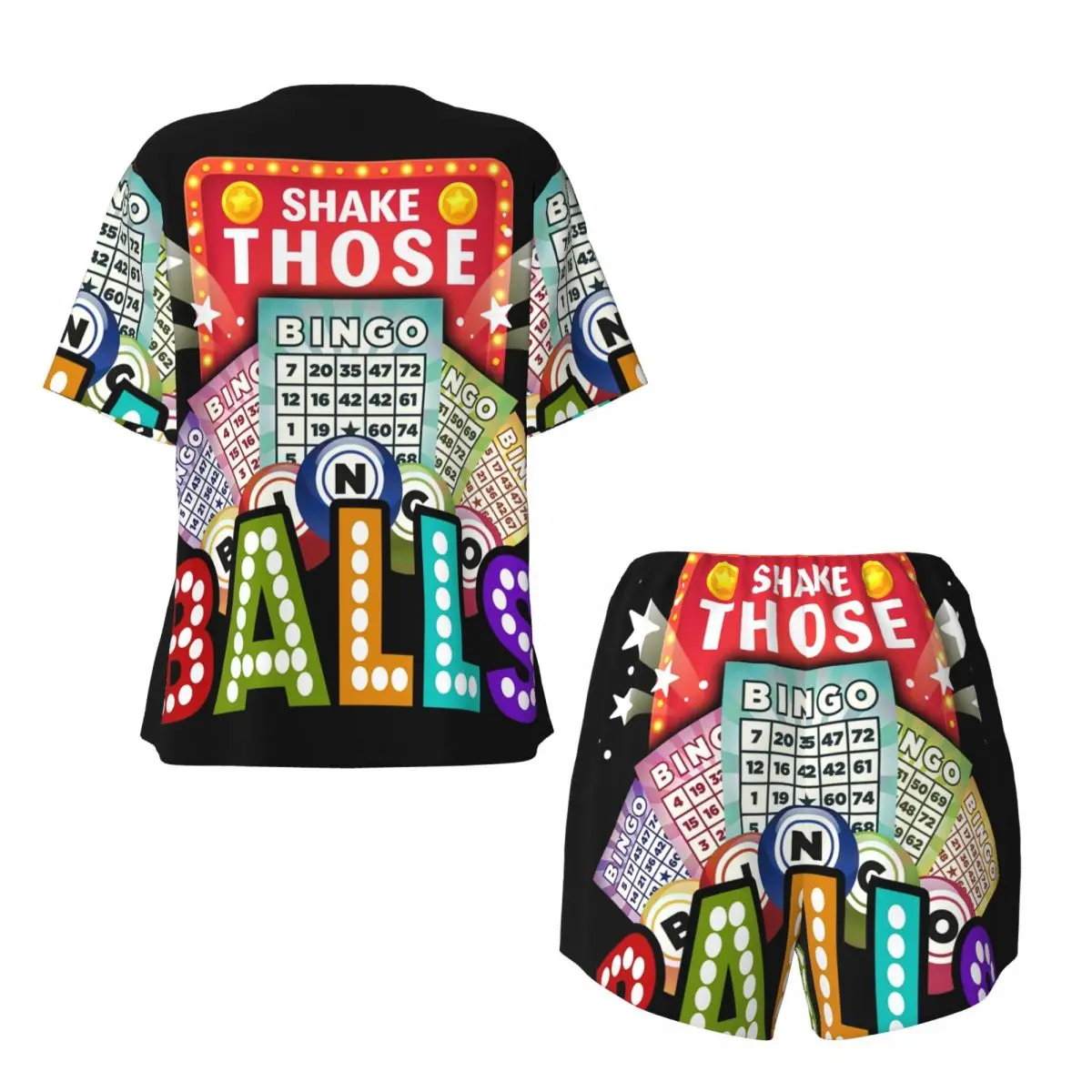 Custom Print Shake Die Ballen Bingo Pyjama Set Dames Korte Mouw Nachtkleding Loungewear 2 Delige Pjs