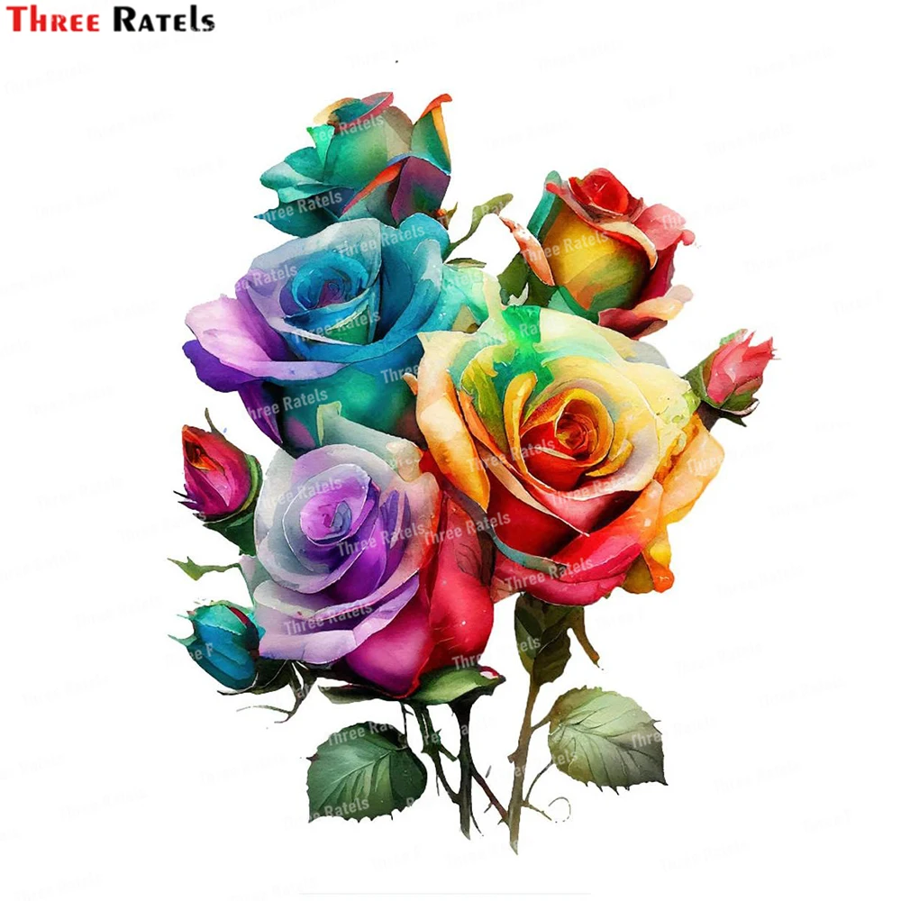 Three Ratels L22 Watercolor Dripping Colorful Rose  For Laptop Luggage Skateboard Decor