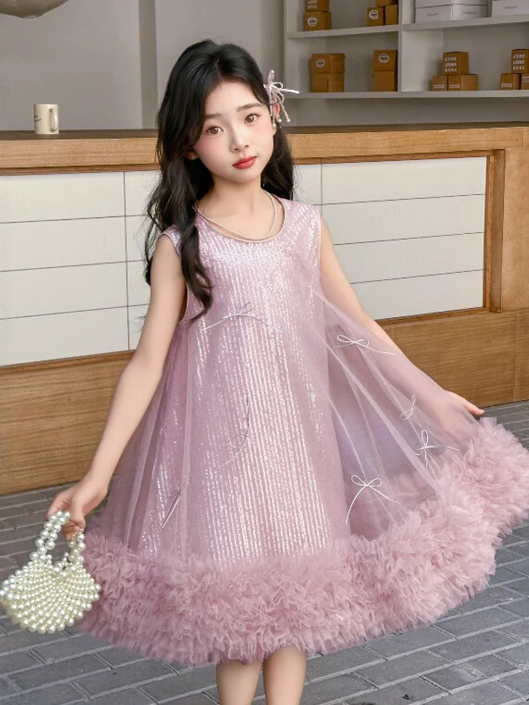 girls-summer-new-sweet-tulle-princess-dress-no-sleeve-glittering-children's-clothing-soft-index-comfortable-mid-length-a-line