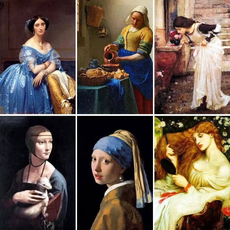 5D DIY Diamantmalerei Komplettset, Weltberühmte Gemälde von Vermeer, Monet, Da Vinci, Diamant-Stickerei Kreuzstich, Handarbeit