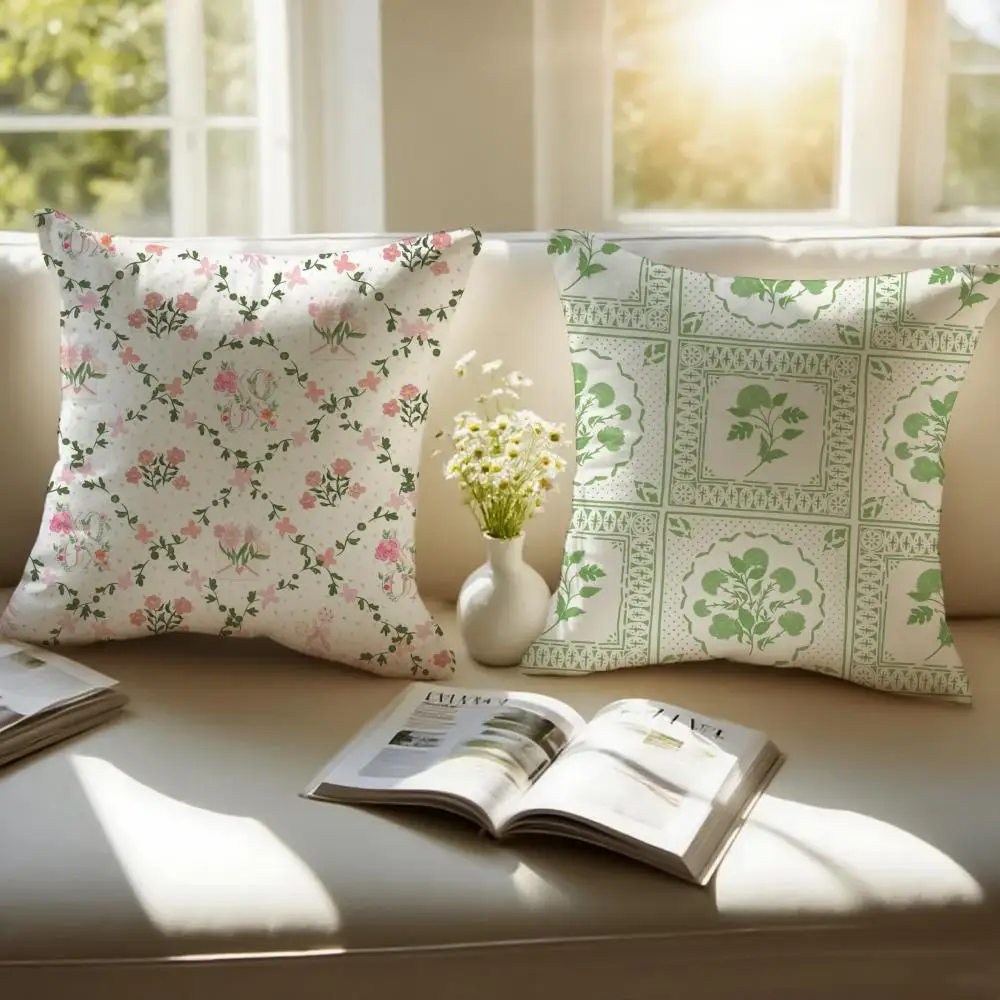 Tea Break Floral Cushion Cover Pillowcase Anti-dustmite Invisible Zipper Short Plush Sofa Cushion