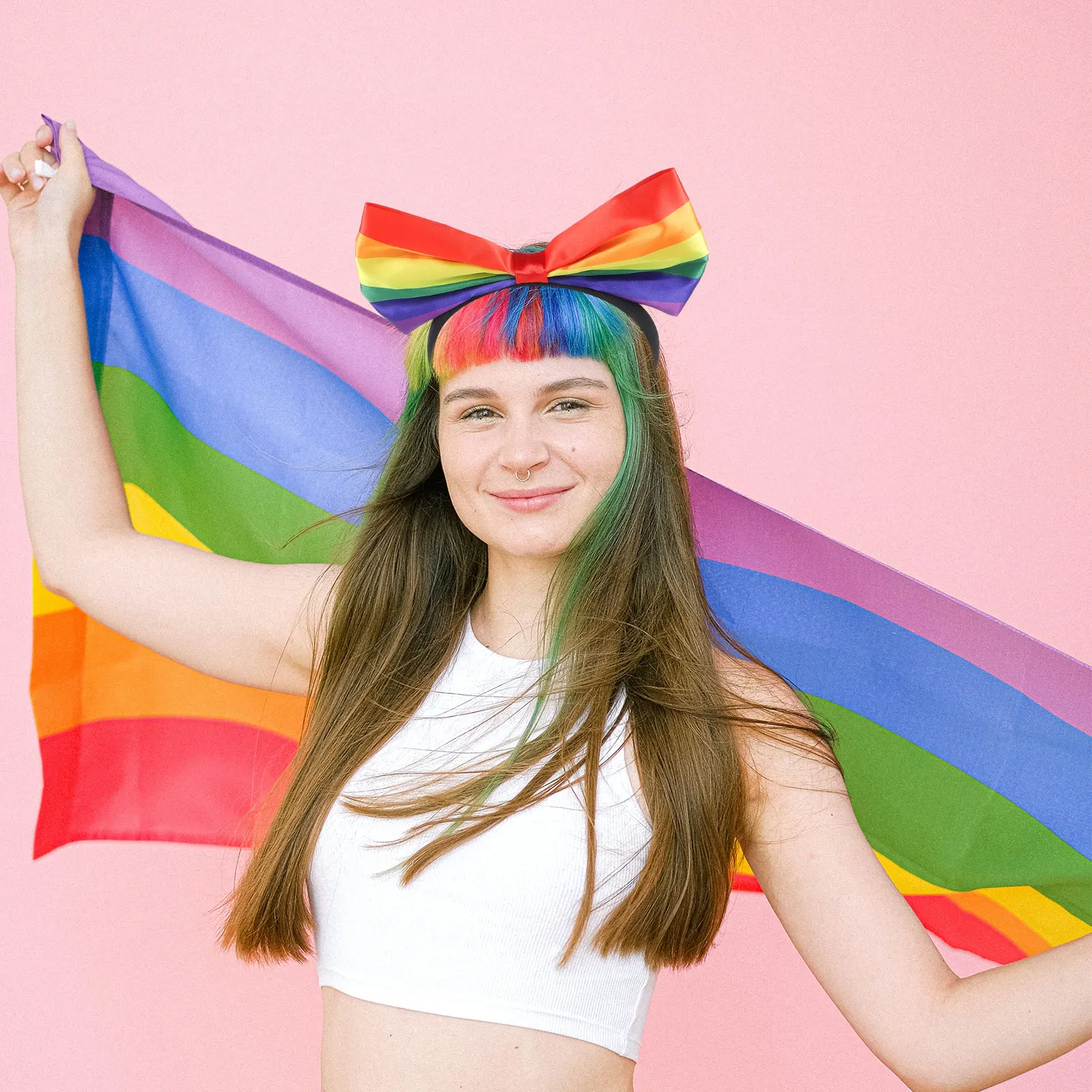 

Bowknot Rainbow Headband Big Colorful Elastic Rainbow Pattern Pride Hair Accessories for Women Party Festival Pride Accessories