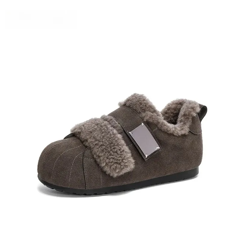 Niche Retro Style Shell Head Velvet Cotton Shoes 2025 Winter Versatile Plush Warm Platform Casual Shoes