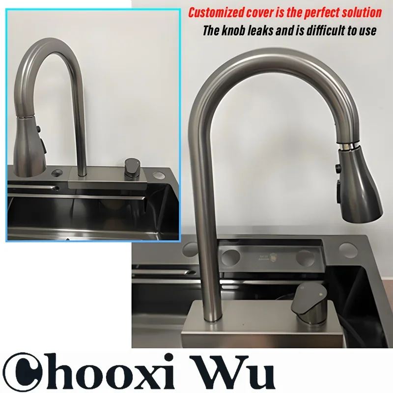 

Gray Pull-out Kitchen Faucet with 4 Adjustable Water Modes Cold And Hot Single Hole Deck Mount Water Mix Tap for Washbasin