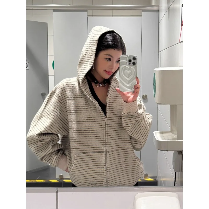 

Американский винтажный полосатый свитшот для женщин Y2K Harajuku Millennium, спортивная одежда с длинными рукавами, модная повседневная толстовка в стиле ретро, новинка