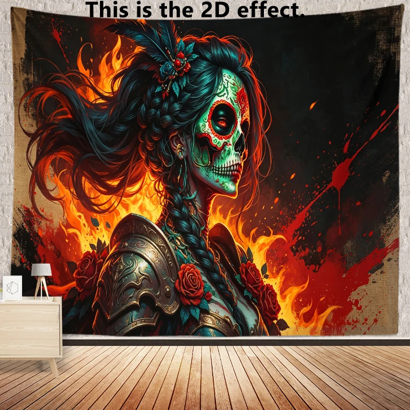 Flame Sugar Skull Girl Background Cloth Hanging Cloth Bedroom Bedside Decorative Wall Cloth Dormitory Tapestry