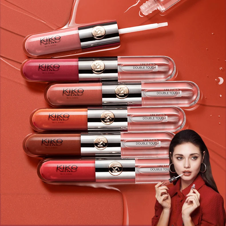 Kiko Unlimited Double Touch Liquid Lipstick Transparent Mirror Lip Gloss Oil Sexy Rich Paste Naked Milk Tea Currant Red Makeup
