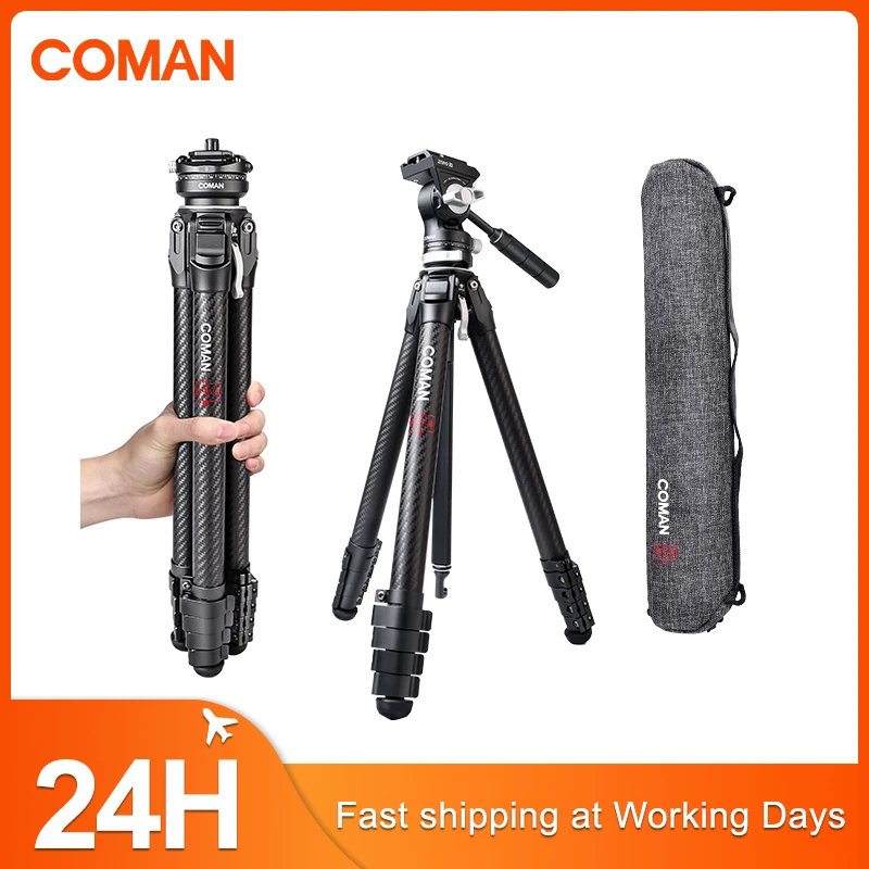 COMAN Zero Series F38 Carbon Fiber Tripod Lightweight Travel Stand Quick Release Plate DSLR Camera Phone Mount