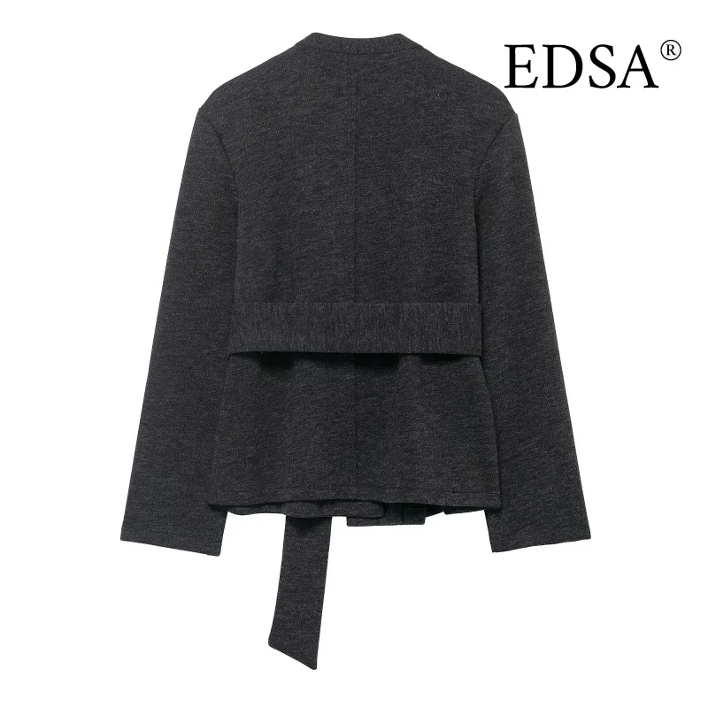 سترة نسائية ناعمة من EDSA مع حزام وأكمام طويلة للربيع والخريف وأكمام طويلة بغرز مفتوحة معطف نسائي ملابس خارجية #3