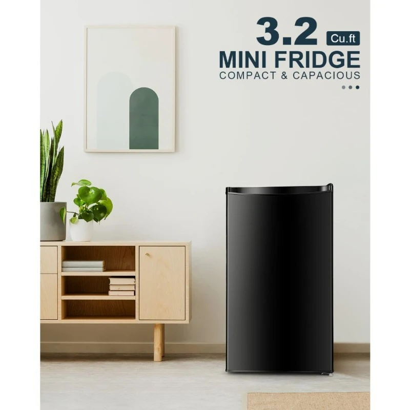 3.2 Cubic Feet Single Door Mini Fridge with Freezer Adjustable Thermostat Compact Refrigerator for Dorm Office Bedroom