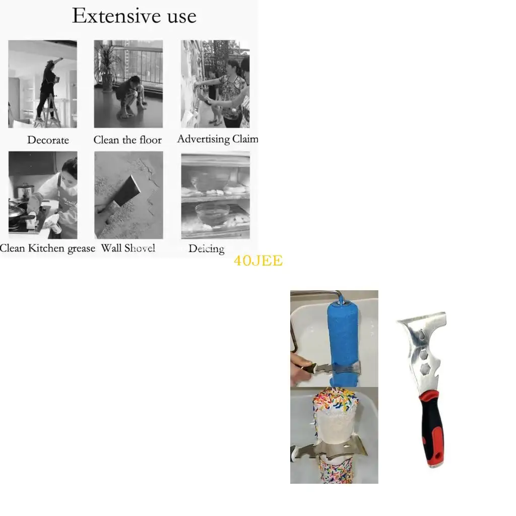 

40JE 16 Function Scraping Tool Stainless Steel Nonslip Grip for Contractors Hobbyists