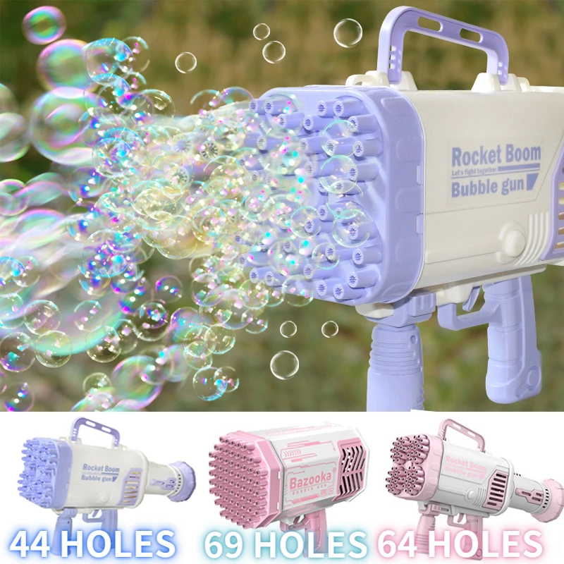 Outdoor Gatling Bubble Gun Toy para crianças, máquina de bolhas automática elétrica, água com sabão, brinquedos de banho para crianças, 44 buracos, 64 buracos, 69 buracos