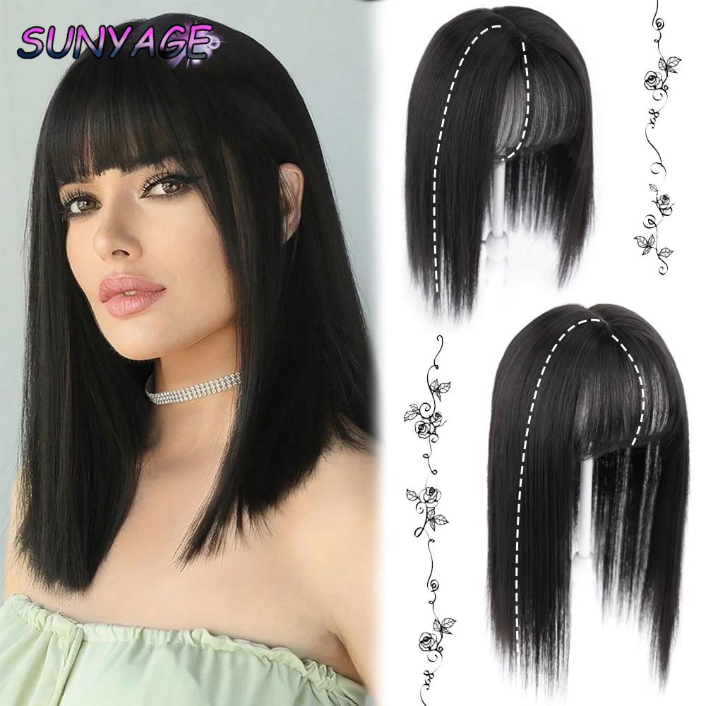 

SUNYAGE Synthetic Hair Toppers Women Topper Natural Straight Hair Clip In Wigs For Women Hairpiece With bangs