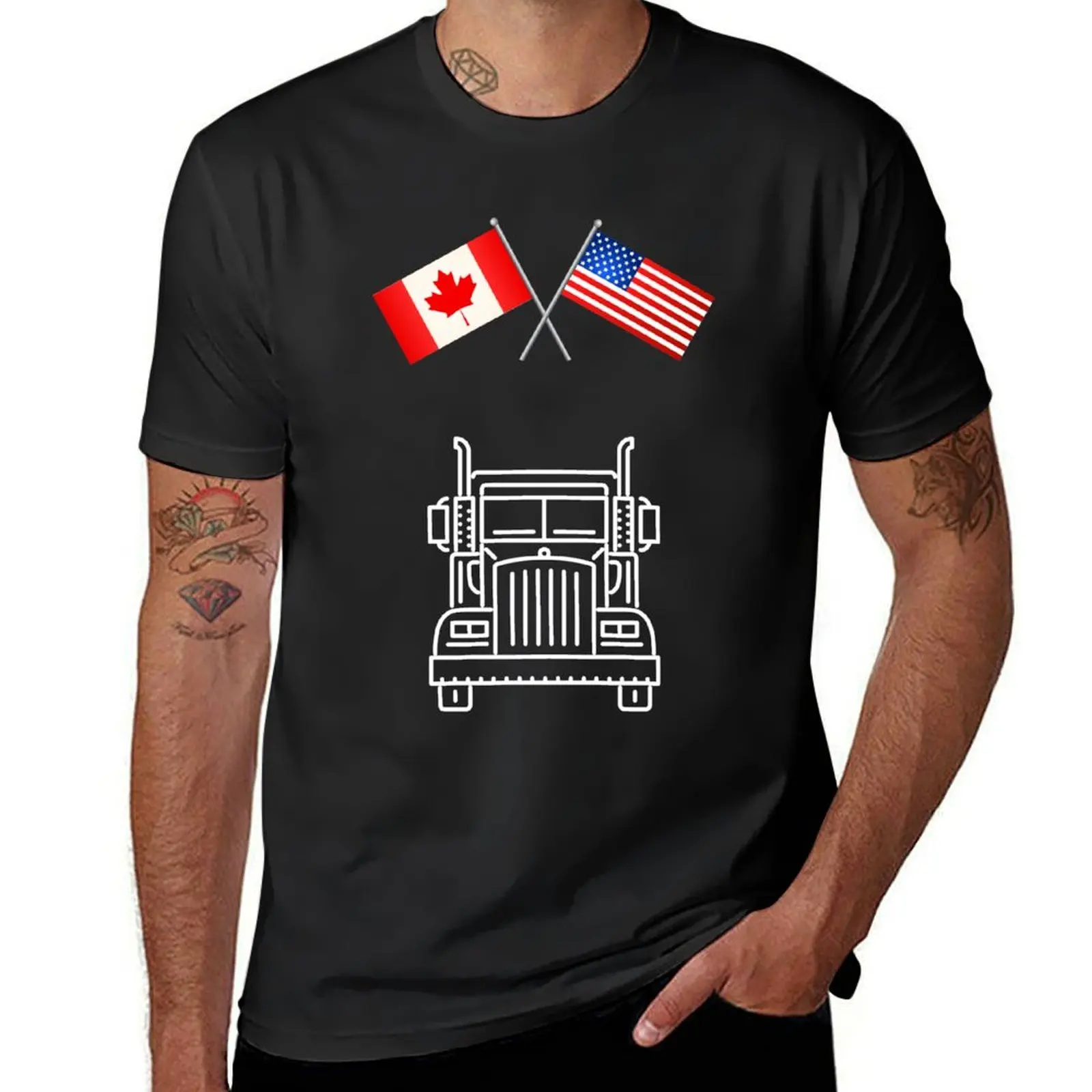 USA and Canada Supports Our Truckers_Freedom convoy truckers canada T-Shirt customs sublime vintage clothes clothes for men