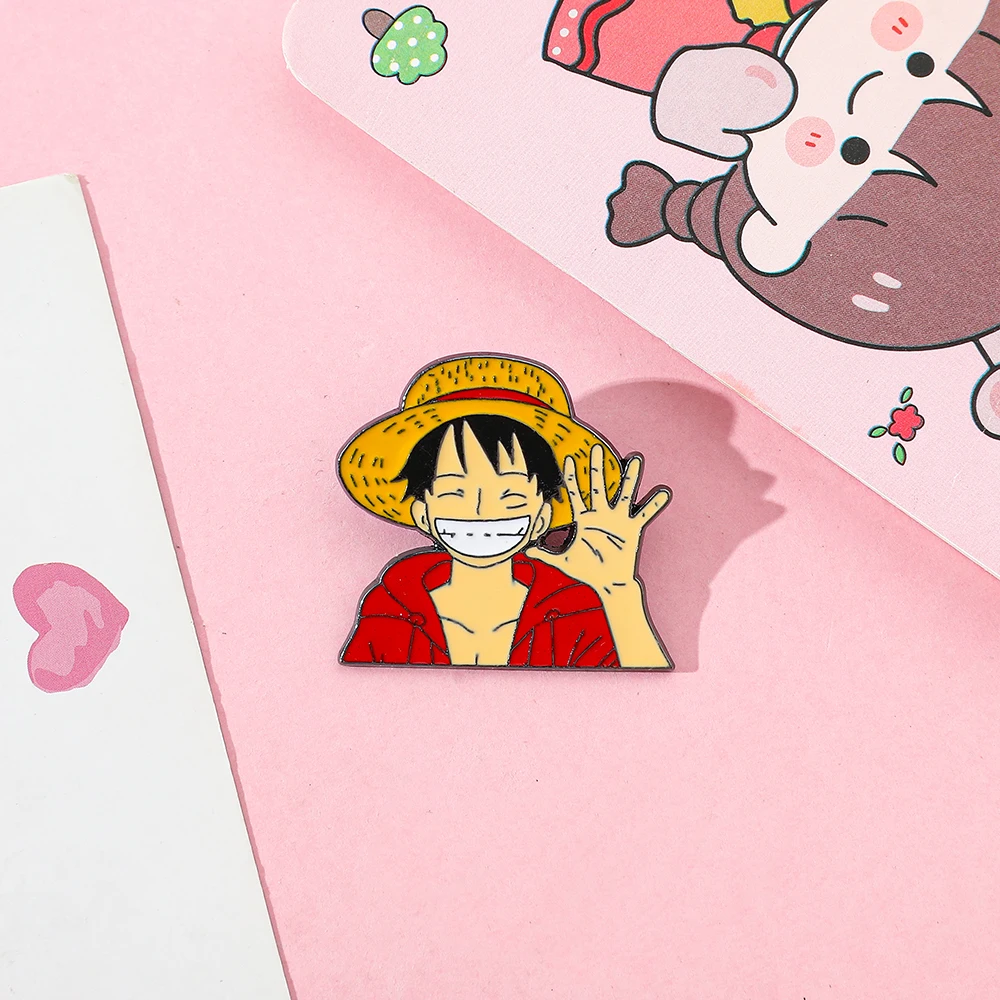 Anime Straw Hat Pirate Character Enamel Pin - Manga Inspired Collectible Lapel Brooch for Anime Fans
