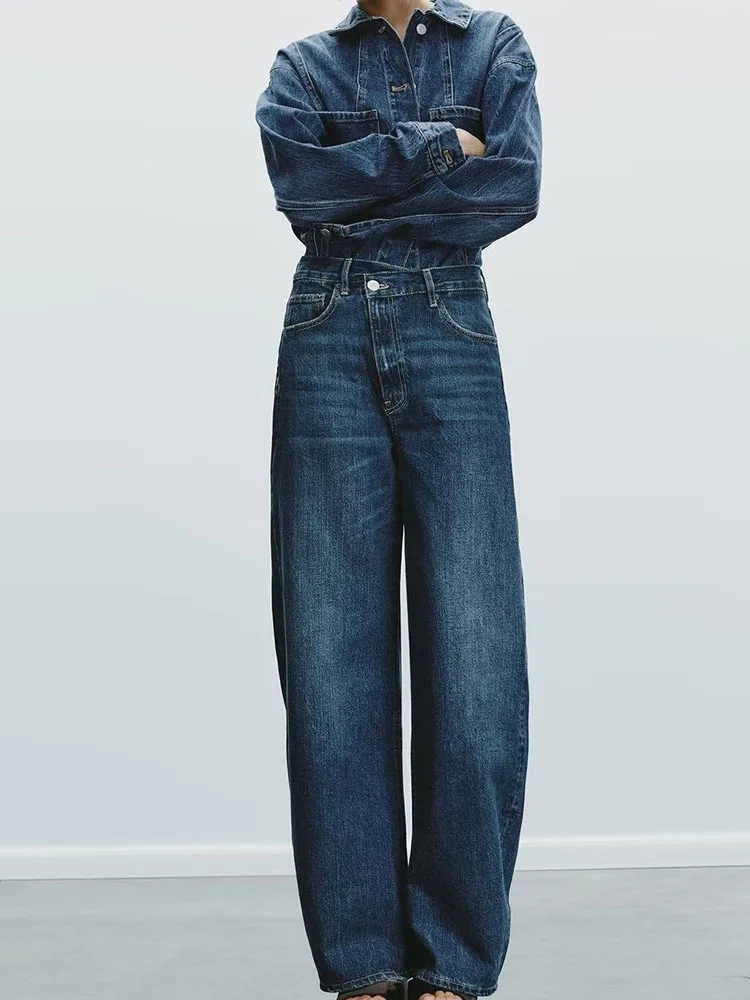 

Spring New Arrival Women's Long Sve irt Jaet Turn-down Collar Denim Jeans Buttoning Faionable Two-piece Set