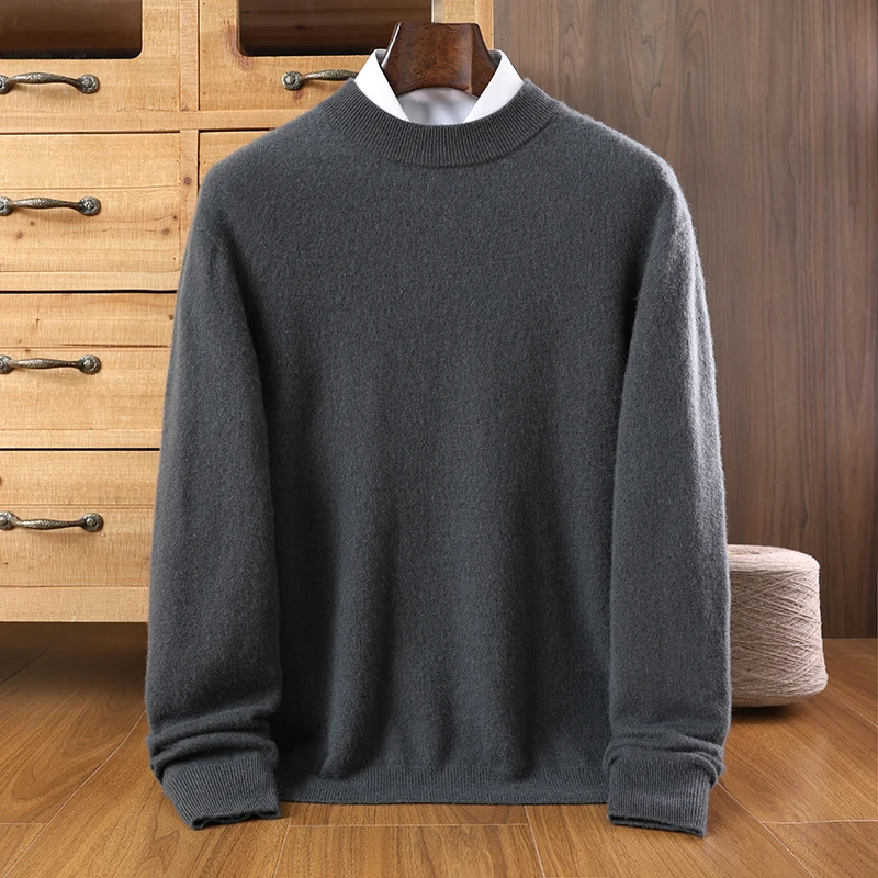 100% goat Cashmere Sweater In Autumn And Winter Men's Semi-High Neck Loose Large Size Sweater Long Sleeve Pullover Sweater Top